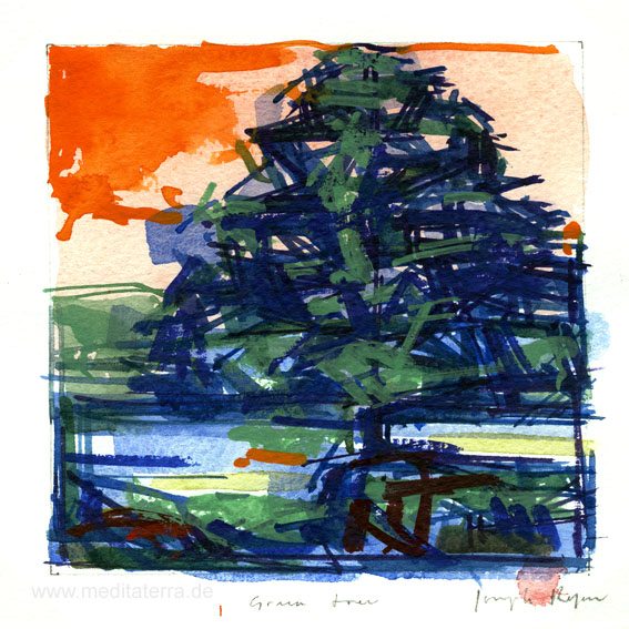 Joseph Ryan, 2, UK, Blue Tree, Watercolour, 2015, 12.5 x 12.5
