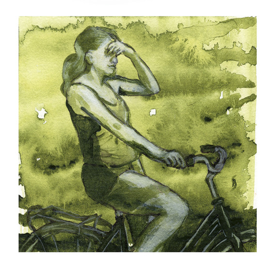 Britt Salver 3, Denmark, Green Mood Cycling, 2016, Acrylic on Watercolour Paper, 13 x 13 cm