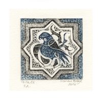 Canan Bilge 1, Turkey, Bird on Tile, 2016, Etching. Drypoint, Aquatint, 7,4 x 7,4 cm