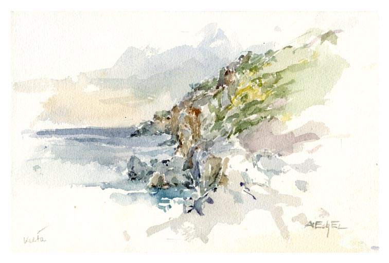 Anton Eckel 2, Austria, Coast on Crete, Water Color, 2005, 27 x 18 cm