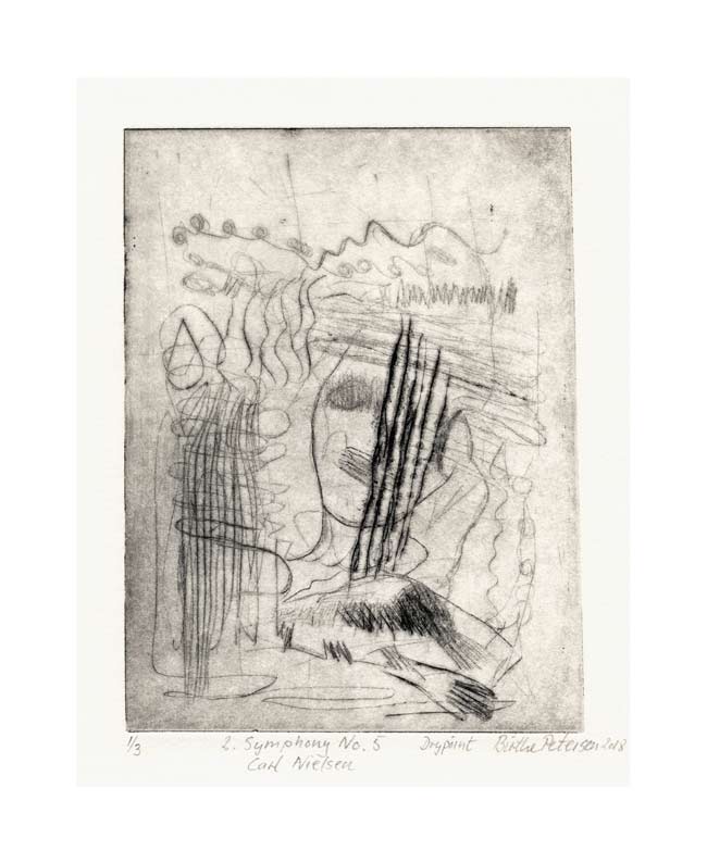 Birthe Petersen 2, Denmark, Carl Nielsen: Symphony No, 5, 2018, Drypoint, 15 x 11 cm
