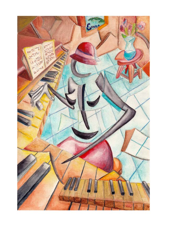 Derwin Leiva 1, USA, La Pianista, 2019, Water Color on Paper, 29 x 20 cm