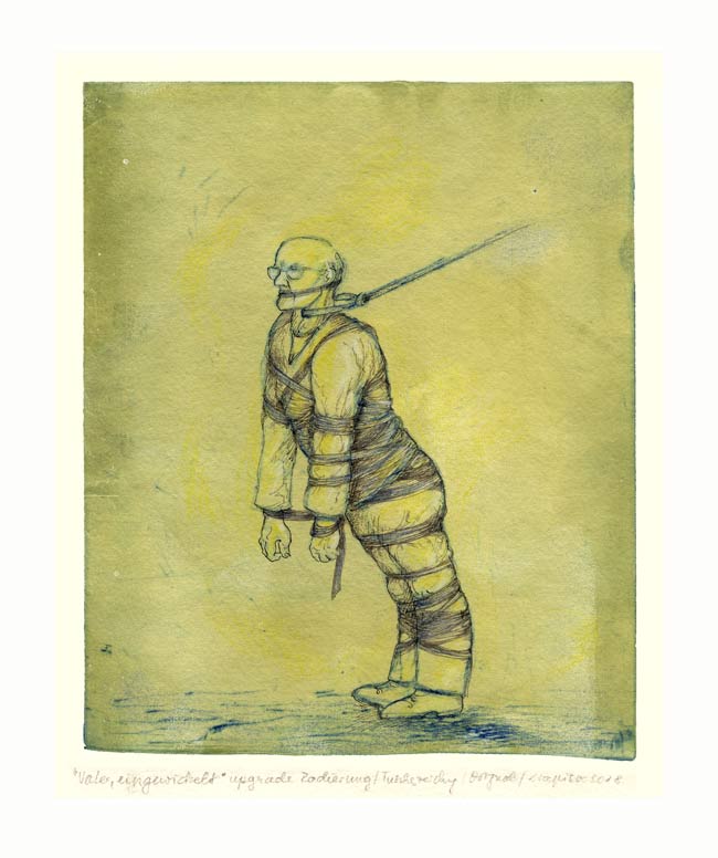 Eva Pisa 1, Austria, Wrapped Daddy, 2018, Mixed Media (Etching, Ink Line Drawing) 20 x 28 cm