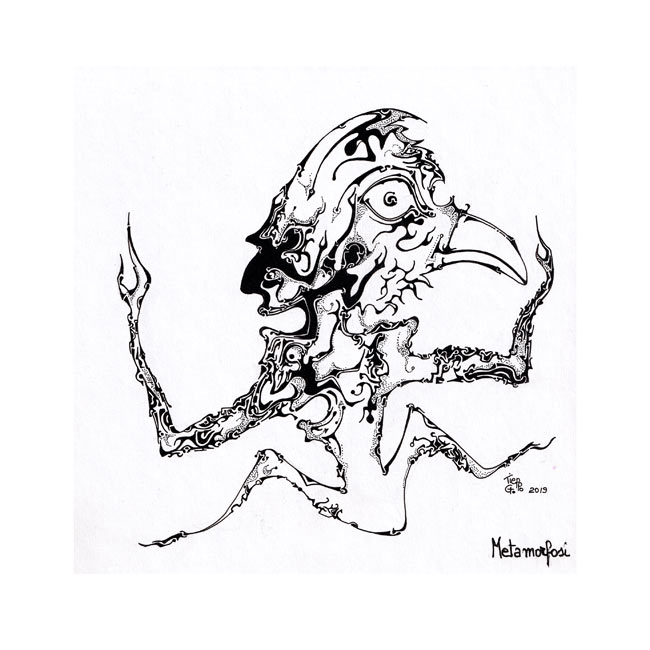 Graziano Tieppo 1, Italy, Metamorfosi, 2019, Ink Drawing, 20 x 20 cm