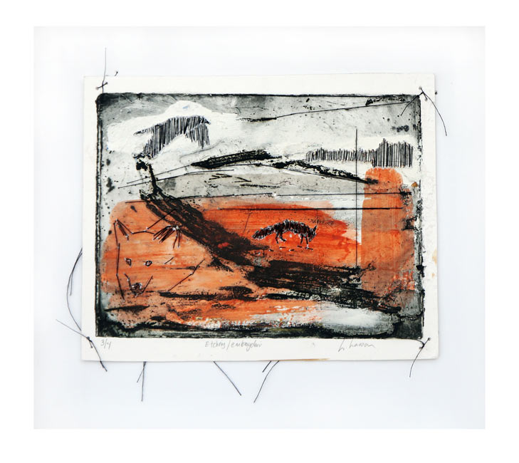 Linda Lasson 1, Sweden, Landscape I, 2019, Etching, Embroidery, 20 x 29 cm