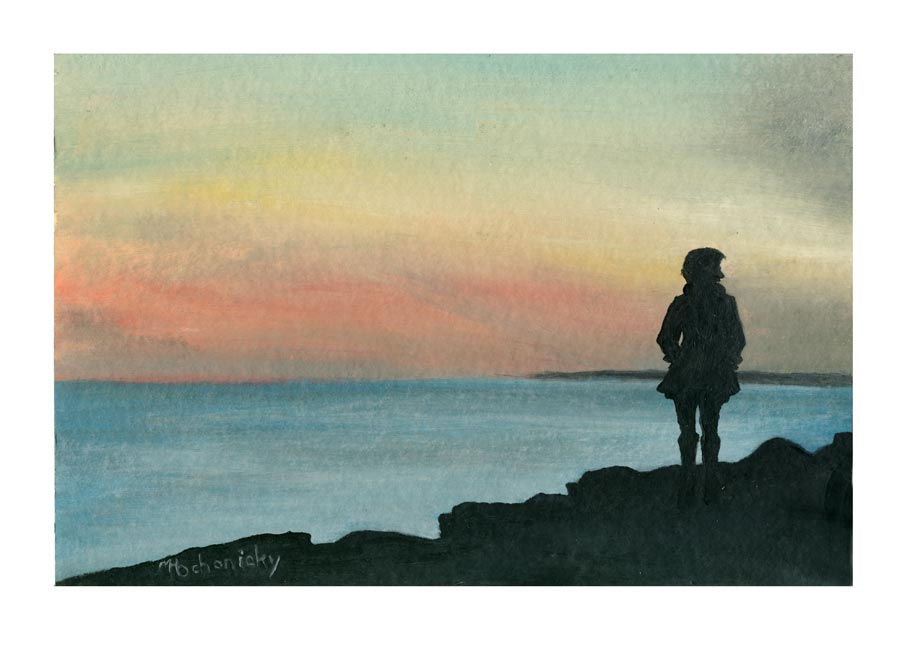 Michelle Ochonicky 2, USA, Walk at Sunset, 2018, Oil on Paper, 19,05 x 27,94 cm