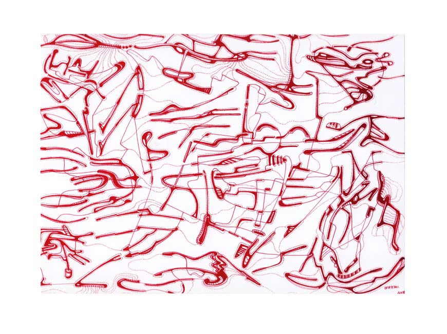 Nicolas Berteau 1, France, Untitled, 2008, Red Ballpoint Pen on Paper, 20 x 28,2 cm