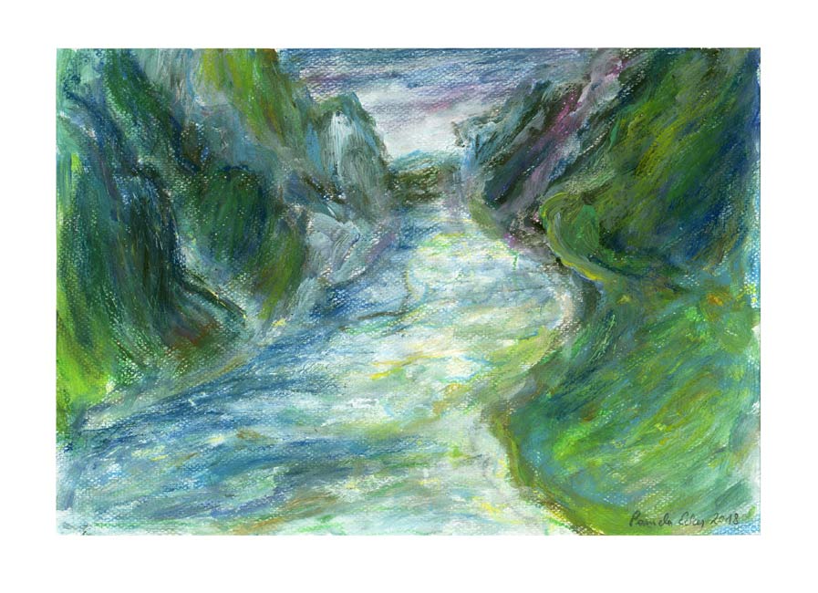 Pamela Ecker 2, Austria, Course of a River, 2018, Acrylic, Oil Pastel, 20 x 29 cm