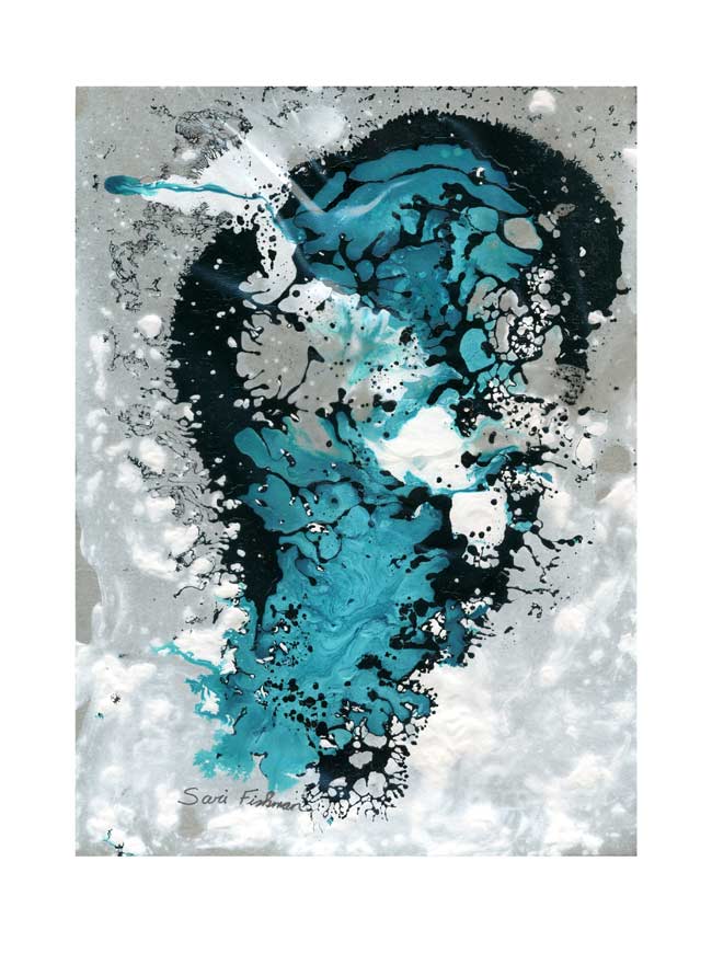 Sari Fishman 1, Water Contamination #15, 2018, Acrylic & Tar, 20 x 27 cm