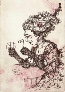 Anna Arminen, Finland, Queen of Gambling Den, 2019, etching and carborundum, 6,5 x 9 cm